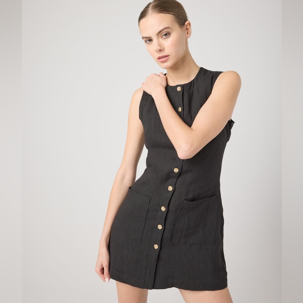 Blank NYC Black Button-Front Mini Dress Medium | City Nights | Vest Dress Linen